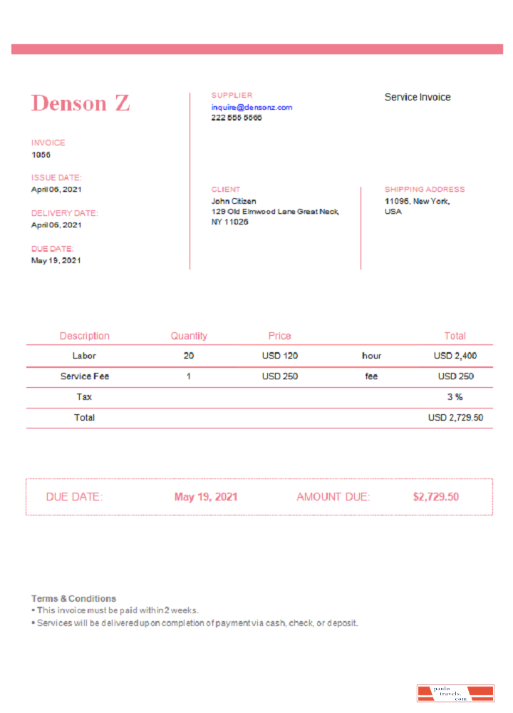 USA Denson Z invoice PSD template